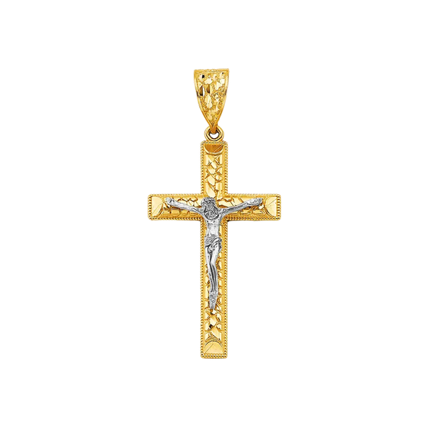 Crucufix Corss Pendant - 14k Two Tone Gold