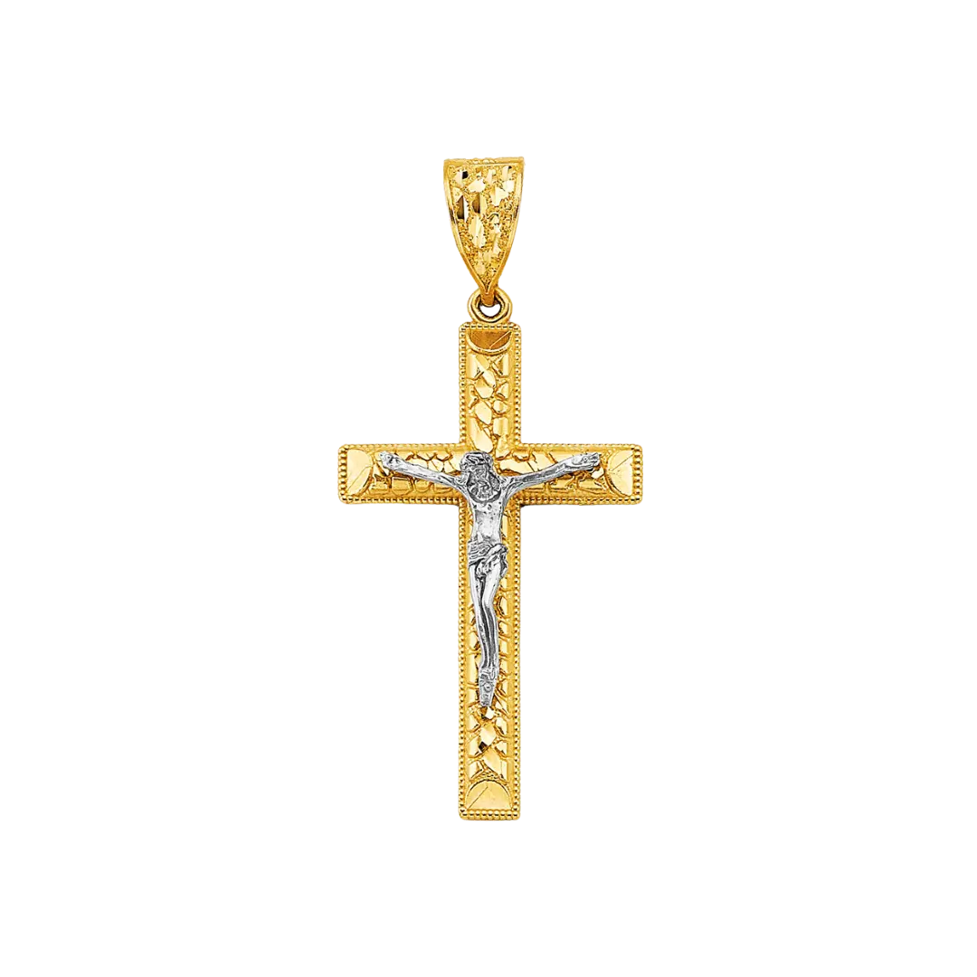 Crucufix Corss Pendant - 14k Two Tone Gold