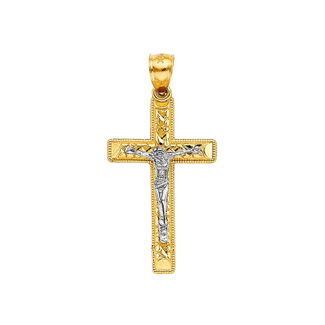 Crucufix Corss Pendant - 14k Two Tone Gold