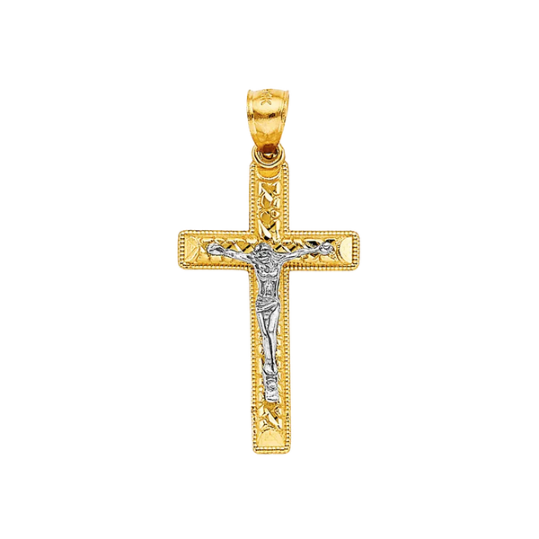 Crucufix Corss Pendant - 14k Two Tone Gold