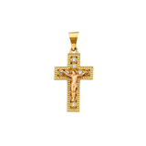 Fancy Crucufix Cross with CZ Pendant - 14k Two Tone Gold