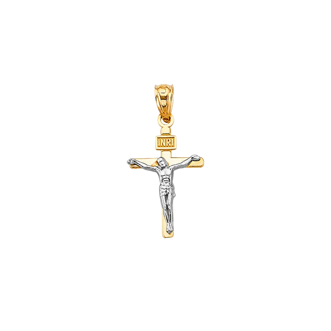 Fancy Crucufix Pendant - 14k Two Tone Gold