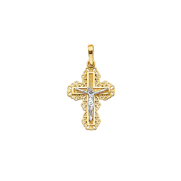 Crucufix Corss Pendant - 14k Two Tone Gold