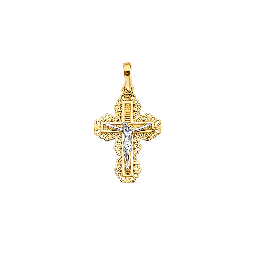 Crucufix Corss Pendant - 14k Two Tone Gold