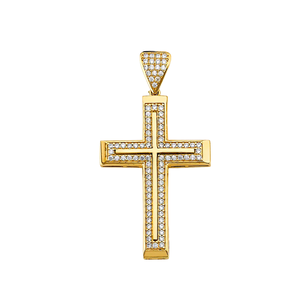 Cross with CZ Pendant - 14k Yellow Gold