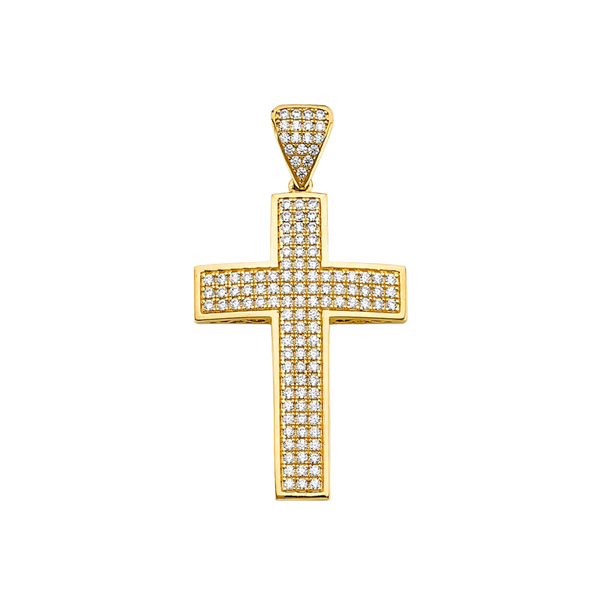 Cross with CZ Pendant - 14k Yellow Gold