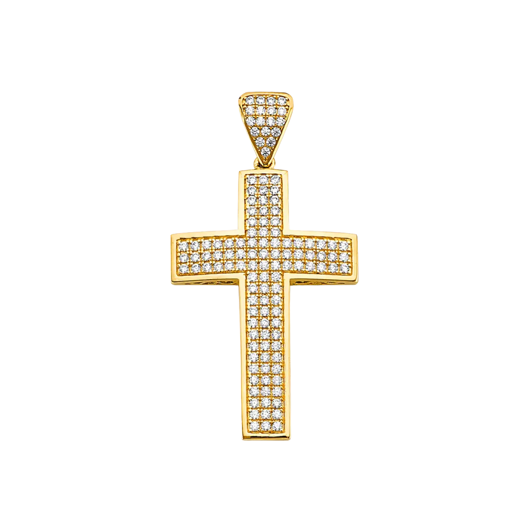 Cross with CZ Pendant - 14k Yellow Gold