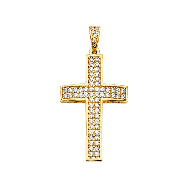 Cross with CZ Pendant - 14k Yellow Gold