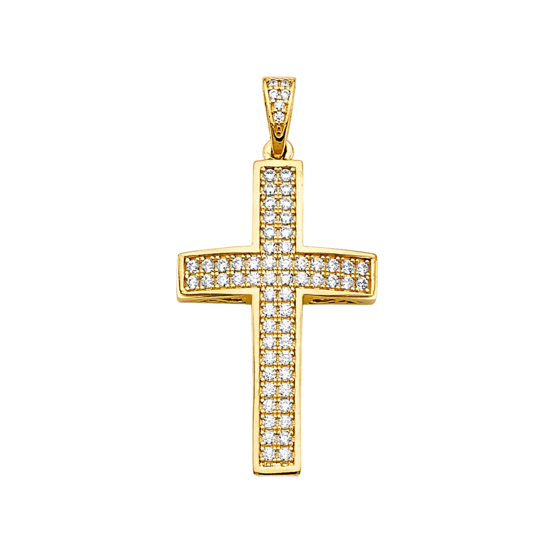 Cross with CZ Pendant - 14k Yellow Gold