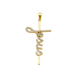 Jesus Cross with CZ Pendant - 14k Yellow Gold