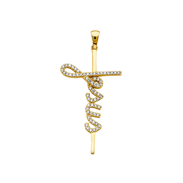 Jesus Cross with CZ Pendant - 14k Yellow Gold