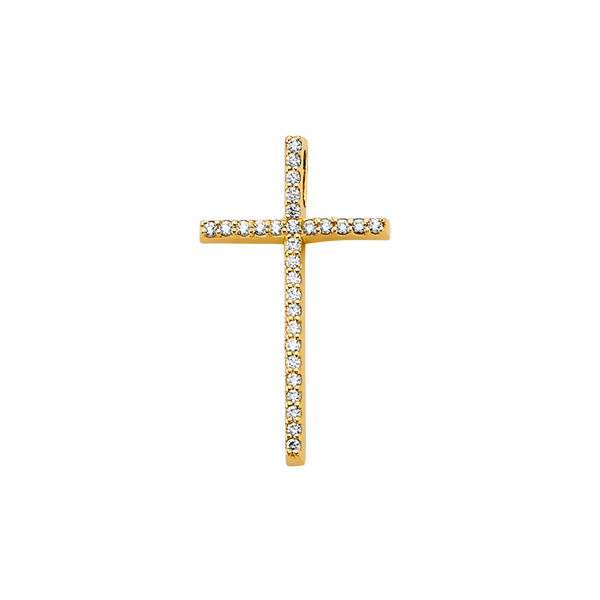 Cross with CZ Pendant - 14k Yellow Gold