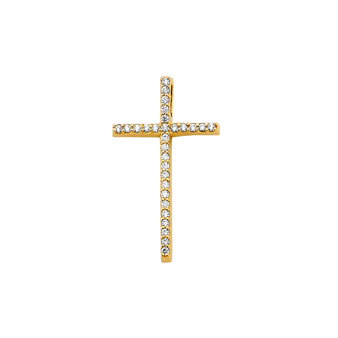 Cross with CZ Pendant - 14k Yellow Gold