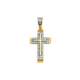 Cross with CZ Pendant - 14k Two Tone Gold