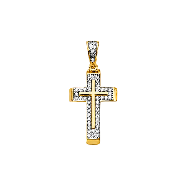 Cross with CZ Pendant - 14k Two Tone Gold