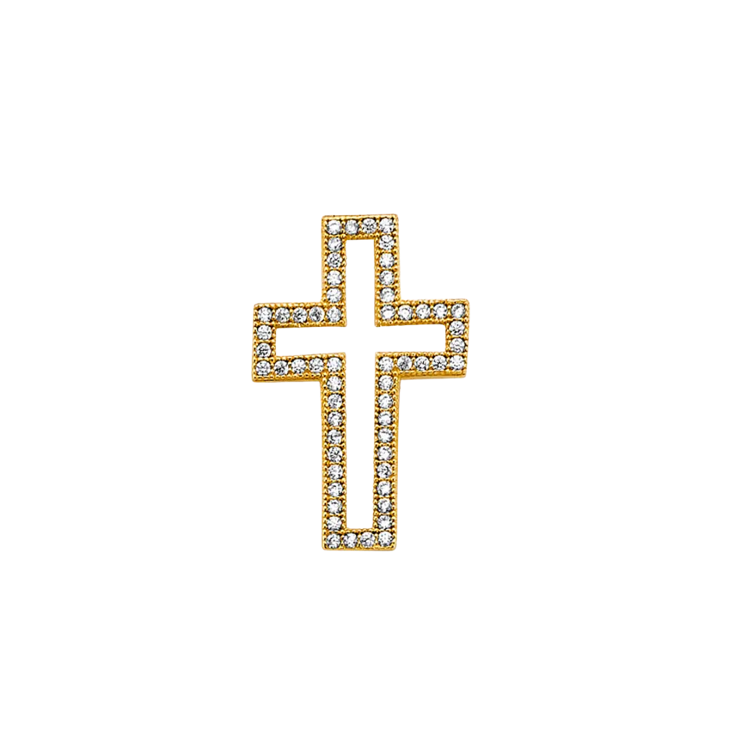 Cross with CZ Pendant - 14k Yellow Gold