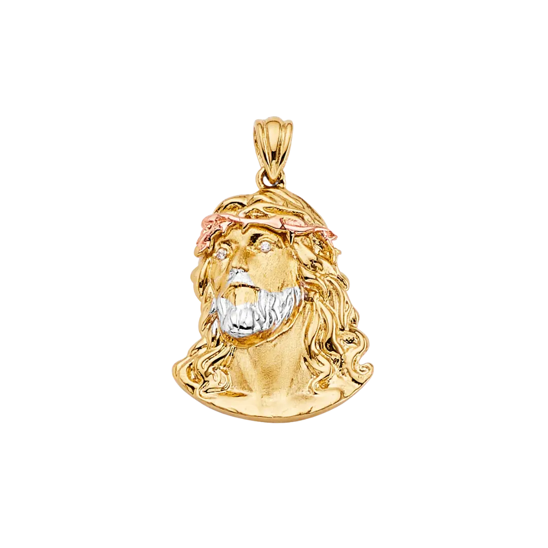 Jesus Christ Head Pendant with CZ - 14k Tri Color Gold