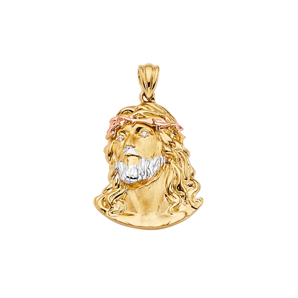 Jesus Christ Head Pendant with CZ - 14k Tri Color Gold