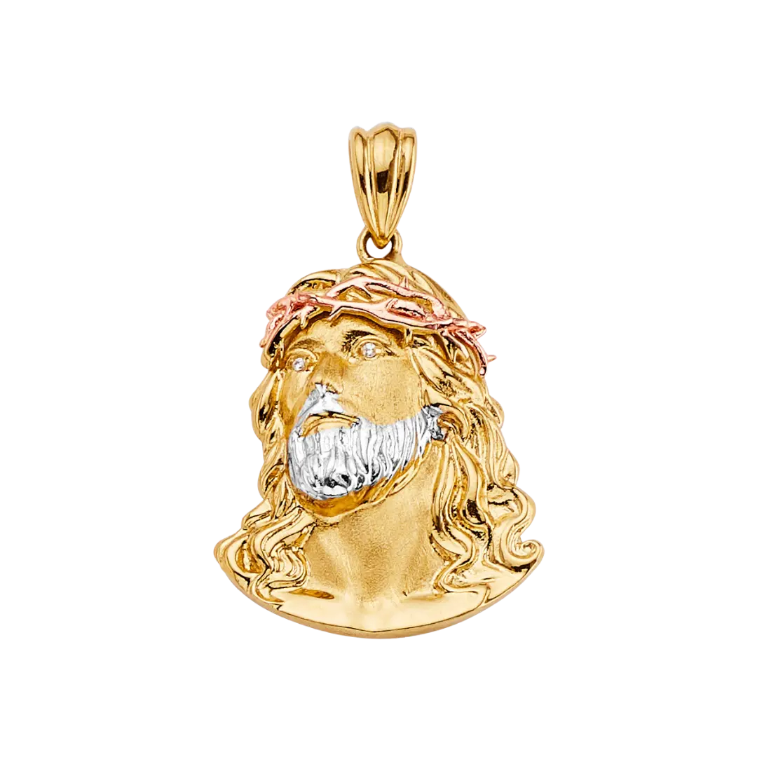 Jesus Christ Head Pendant with CZ - 14k Tri Color Gold