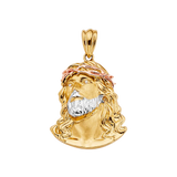 Jesus Christ Head Pendant with CZ - 14k Tri Color Gold