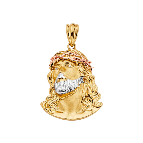 Jesus Christ Head Pendant with CZ - 14k Tri Color Gold