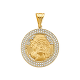 Round Jesus Face with CZ Pendant - 14k Yellow Gold