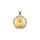 Round Jesus with CZ Pendant - 14k Yellow Gold