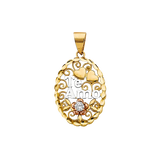 Oval Te Amo with CZ Pendant - 14k Tri Color Gold