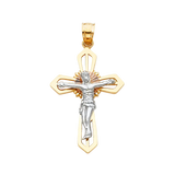 Fancy Crucufix with CZ Pendant - 14k Tri Color Gold