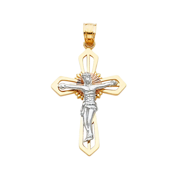 Fancy Crucufix with CZ Pendant - 14k Tri Color Gold