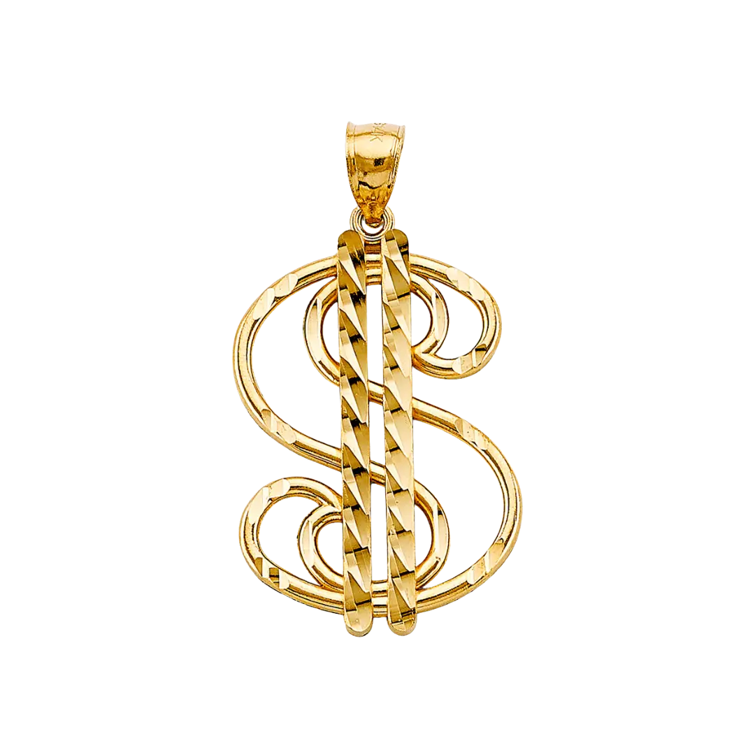 Dollar Sign Pendant - 14k Yellow Gold