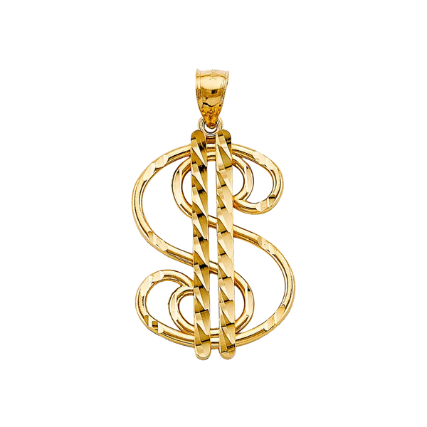 Dollar Sign Pendant - 14k Yellow Gold