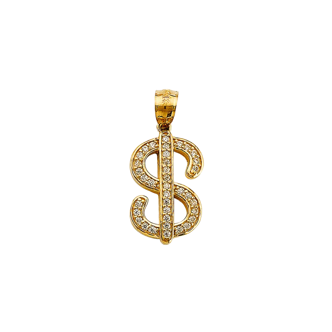 Dollar Sign with CZ Pendant - 14k Yellow Gold