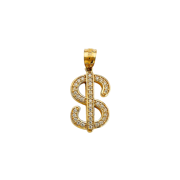 Dollar Sign with CZ Pendant - 14k Yellow Gold