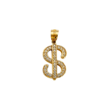 Dollar Sign with CZ Pendant - 14k Yellow Gold