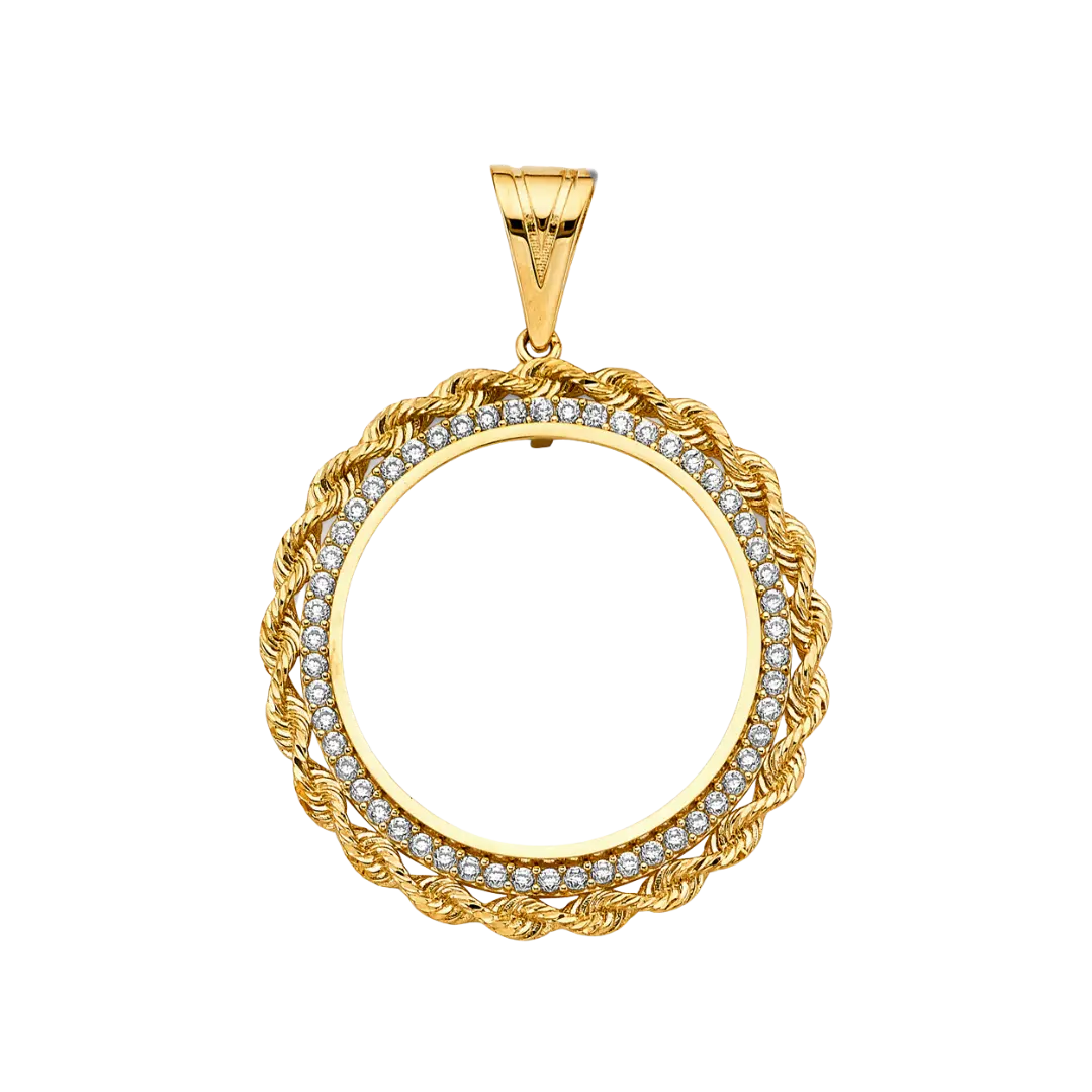 Rope CZ Coin Frame (50 Pesos) - 14k Gold