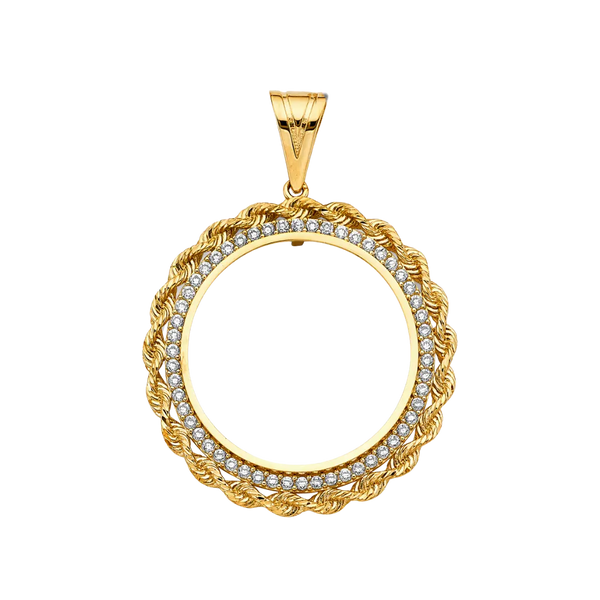 Rope CZ Coin Frame (50 Pesos) - 14k Gold