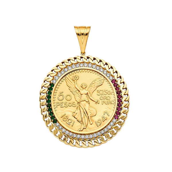 Link CZ Frame with Coin (50 Pesos) - 14k Gold