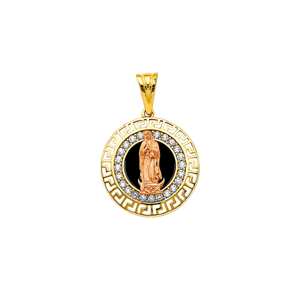 Guadalupe with CZ Onyx Pendant - 14k Two Tone Gold