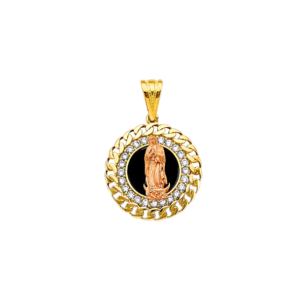 Guadalupe with CZ Onyx Pendant - 14k Two Tone Gold