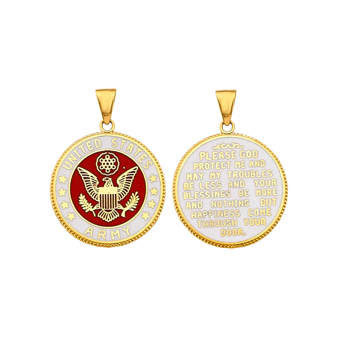 US Army Double Sided Pendant - 14k Yellow Gold