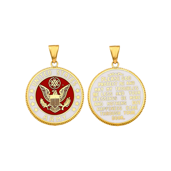 US Army Double Sided Pendant - 14k Yellow Gold