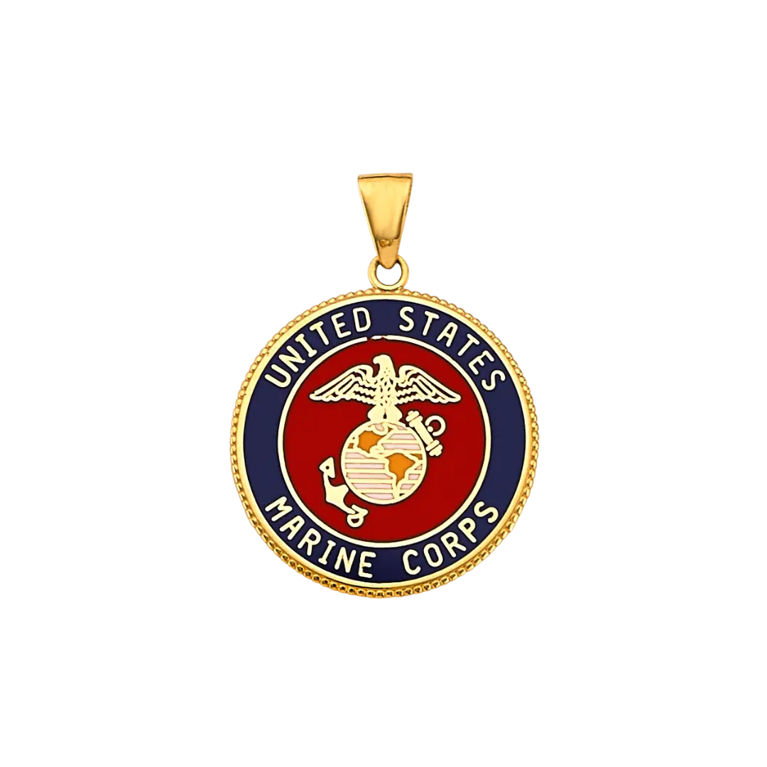 US Marine Double Sided Pendant - 14k Yellow Gold