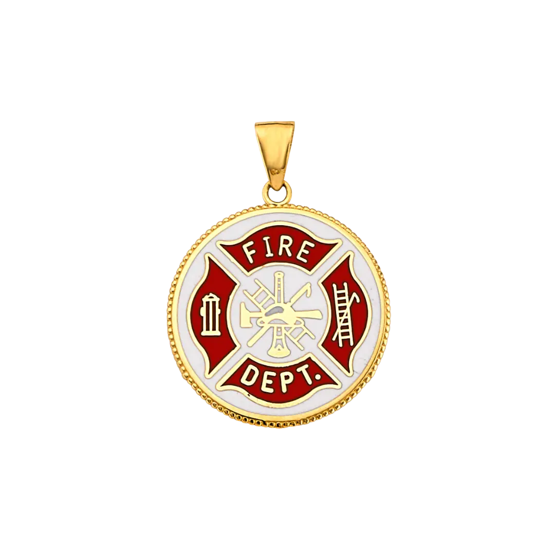 Fire Dept. Double Sided Pendant - 14k Yellow Gold