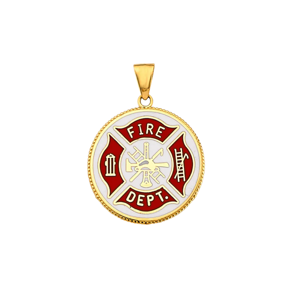 Fire Dept. Double Sided Pendant - 14k Yellow Gold