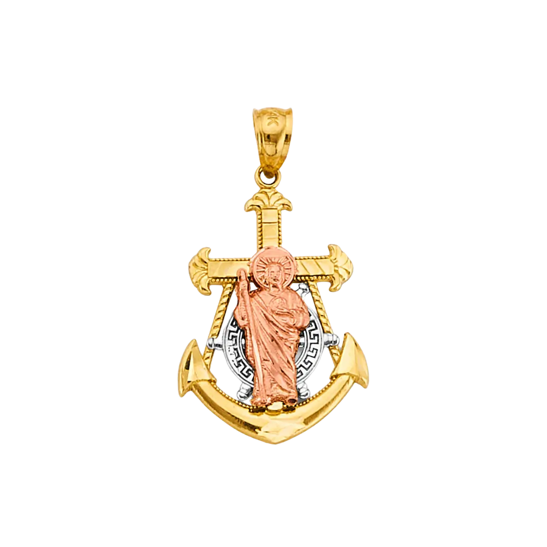 San Judas Anchor Pendant - 14k Tri Color Gold