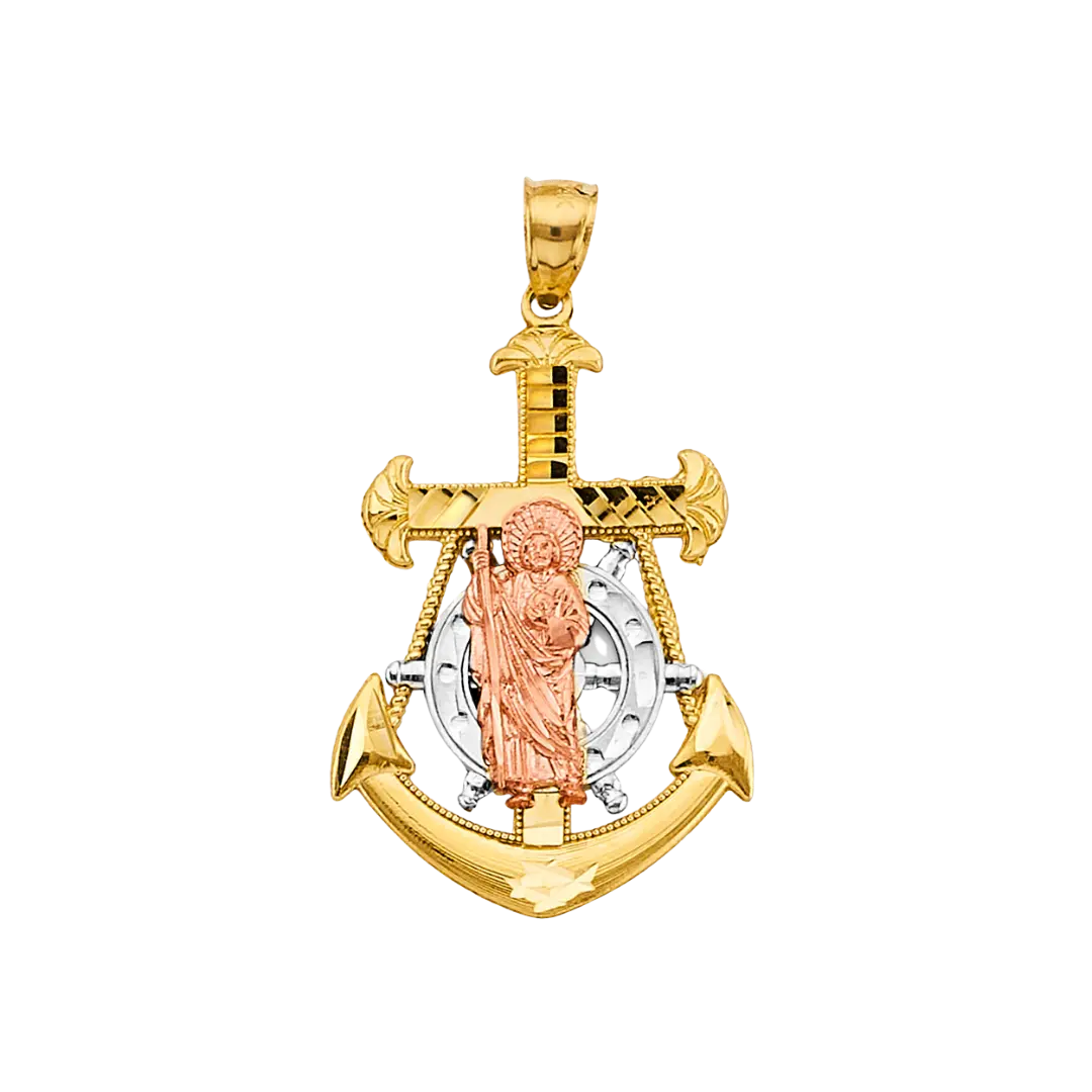 San Judas Anchor Pendant - 14k Two Tone Gold