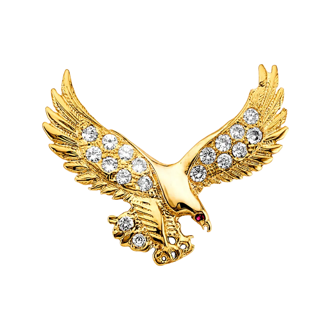 Eagle with CZ Pendant - 14k Yellow Gold