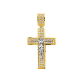 Fancy Crucufix Cross with CZ Pendant - 14k Two Tone Gold