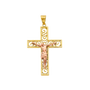 Fancy Crucufix Cross with CZ Pendant - 14k Two Tone Gold